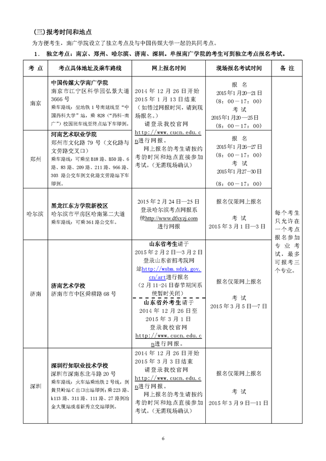 　　<a  data-cke-saved-href=http://www.51meishu.com/school/220.html href=http://www.51meishu.com/school/220.html target=_blank class=infotextkey>中国传媒大学南广学院</a>2015年艺术类报名考试时间考点