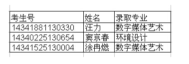 文华学院2014年安徽艺术类专业录取名单