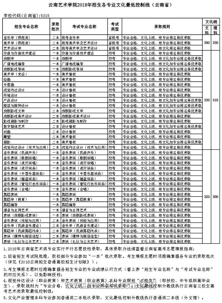 云南艺术学院2018年文化最低控制线.jpg